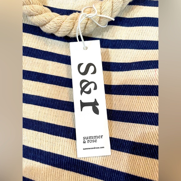 Summer & Rose striped lined canvas tote. Navy and White - Picture 5 of 5